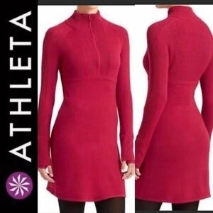 Athleta up funnel neck sweater dress red